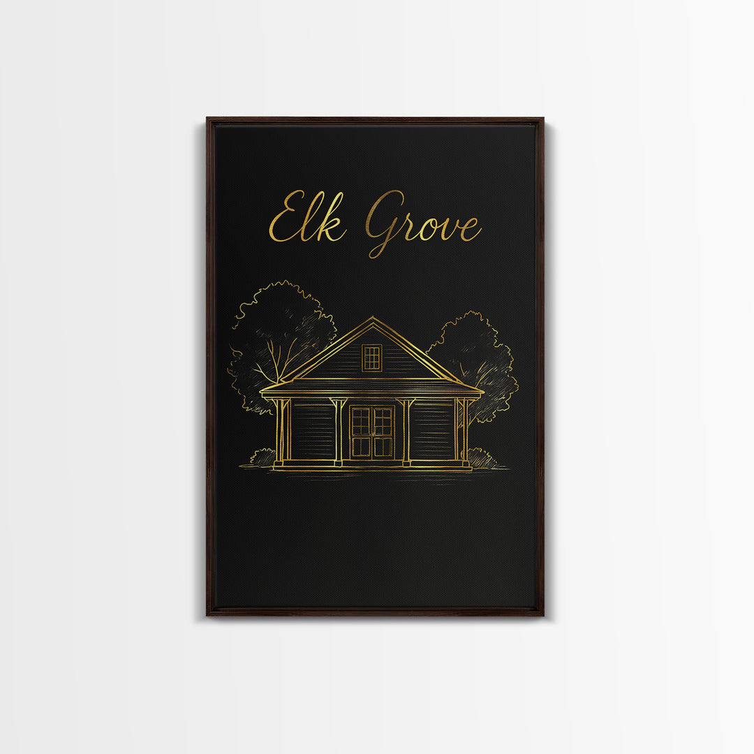 Elk Grove California Travel Poster, Canvas Print, Minimalist Gold Line Art, Elk Grove Wall Art, Travel Poster Set, Wall Decor, Art Print