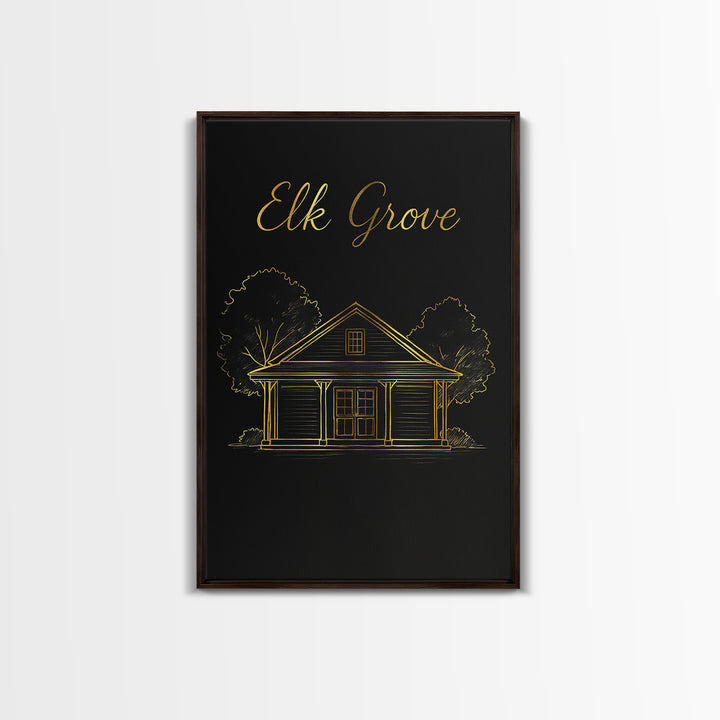 Elk Grove California Travel Poster, Canvas Print, Minimalist Gold Line Art, Elk Grove Wall Art, Travel Poster Set, Wall Decor, Art Print