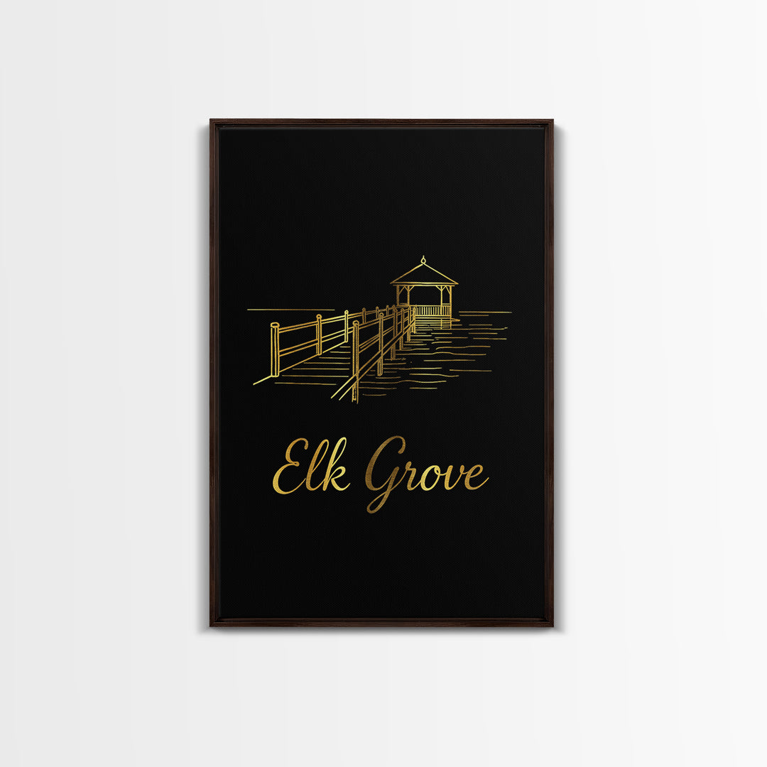 Elk Grove Travel Poster, Canvas Print, Gold Outline Poster Art, Elk Grove Poster Print, Travel Wall Decor, Mid Century Wall Art