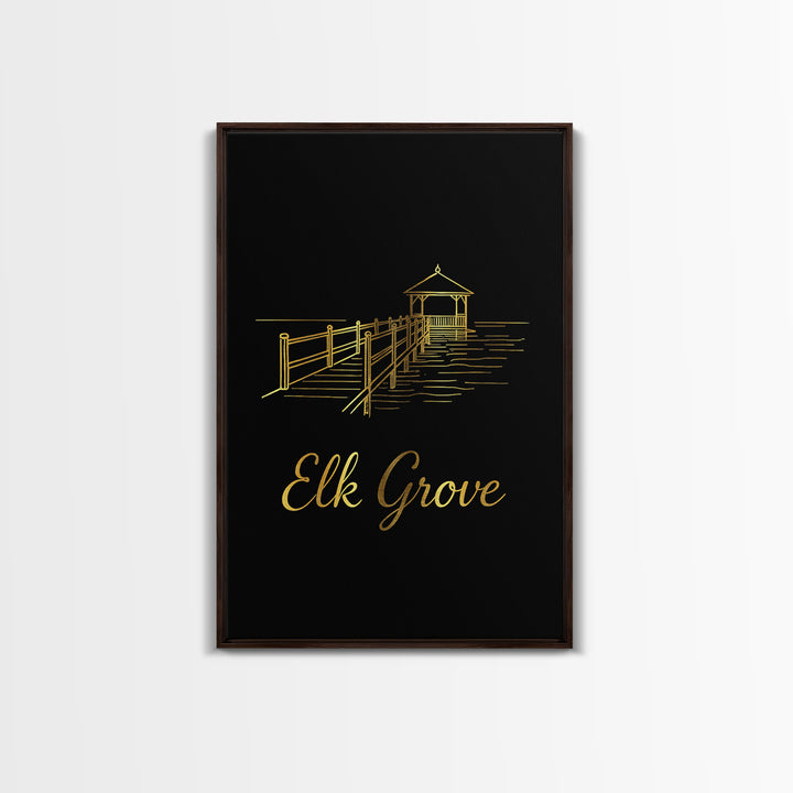 Elk Grove Travel Poster, Canvas Print, Gold Outline Poster Art, Elk Grove Poster Print, Travel Wall Decor, Mid Century Wall Art