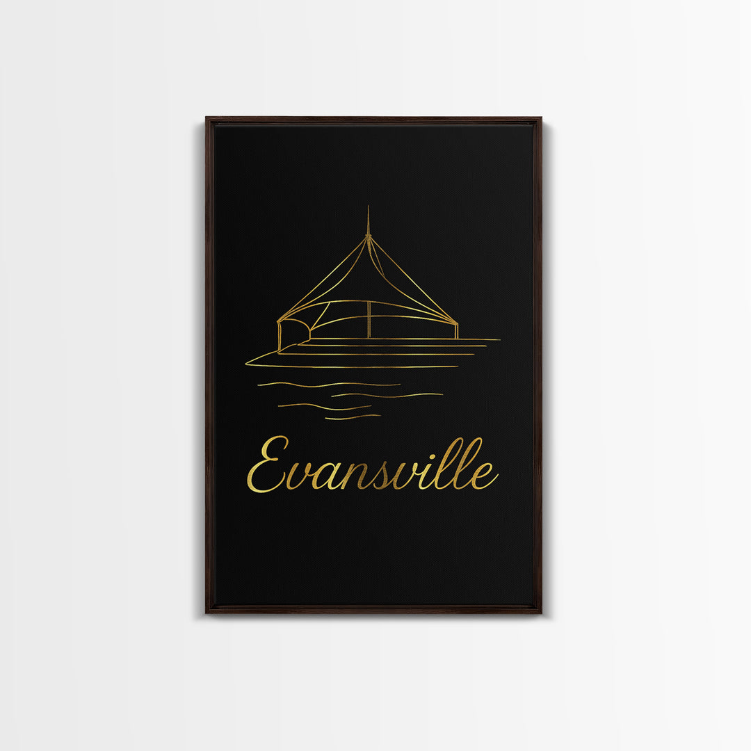 Evansville Travel Poster, Canvas Print, Gold Outline Poster Art, Evansville Poster Print, Gift For Travelers, Fine Art Print, Poster Art