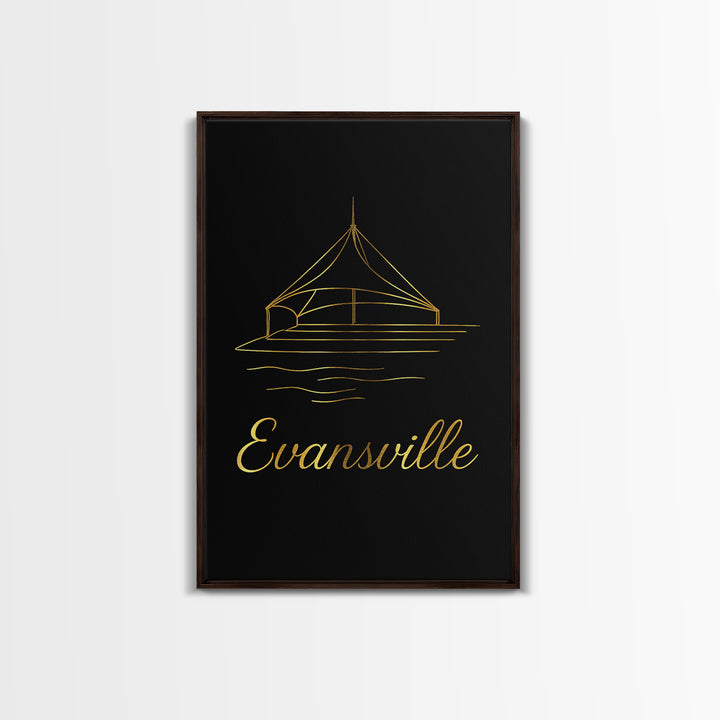 Evansville Travel Poster, Canvas Print, Gold Outline Poster Art, Evansville Poster Print, Gift For Travelers, Fine Art Print, Poster Art