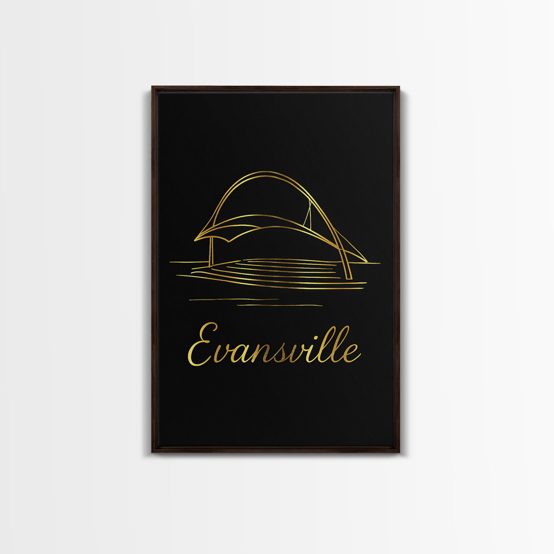 Evansville Travel Poster, Canvas Print, Dark Minimalist Wall Art, Evansville Travel Art, Mid Century Wall Art, Travel Poster Set