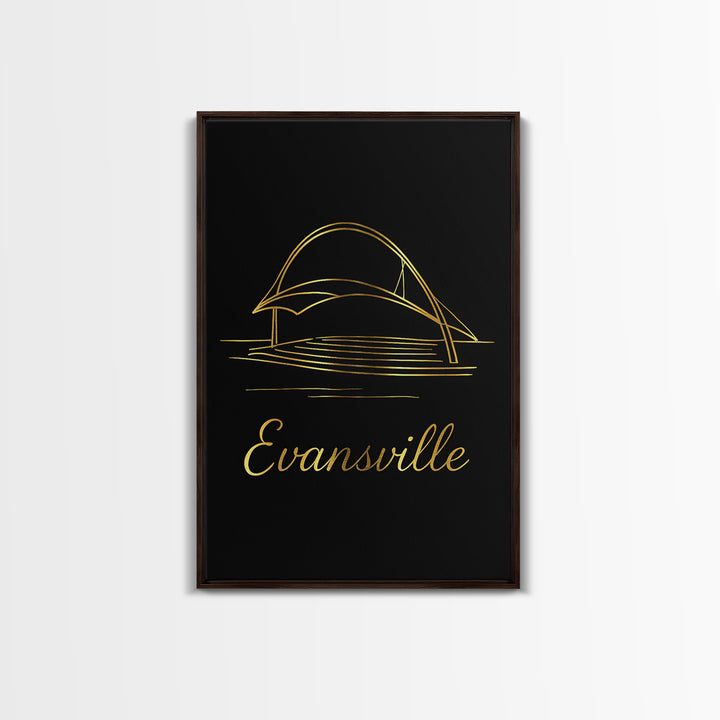 Evansville Travel Poster, Canvas Print, Dark Minimalist Wall Art, Evansville Travel Art, Mid Century Wall Art, Travel Poster Set