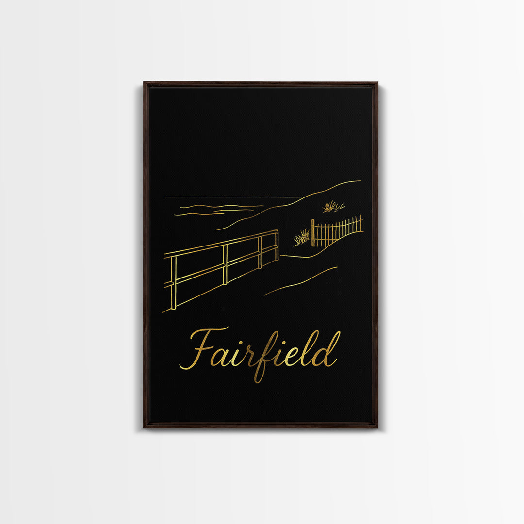 Fairfield Travel Poster, Canvas Print, Gold Outline Poster Art, Fairfield Poster Print, Eclectic Wall Decor, Travel Wall Decor