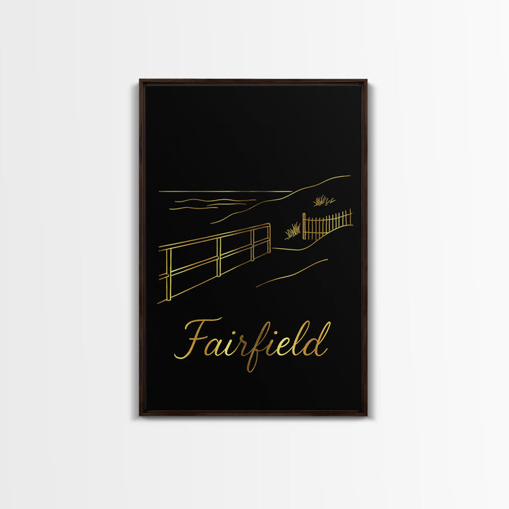 Fairfield Travel Poster, Canvas Print, Gold Outline Poster Art, Fairfield Poster Print, Eclectic Wall Decor, Travel Wall Decor