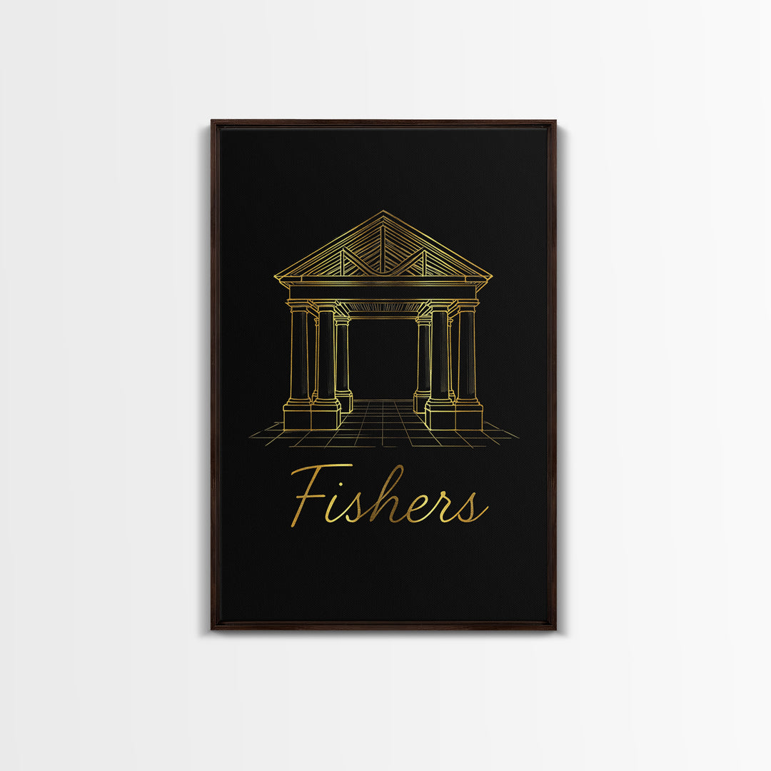 Fishers Travel Poster, Canvas Print, Gold Outline Poster Art, Fishers Travel Art, City Illustration, Vintage Travel Print, City Art Print