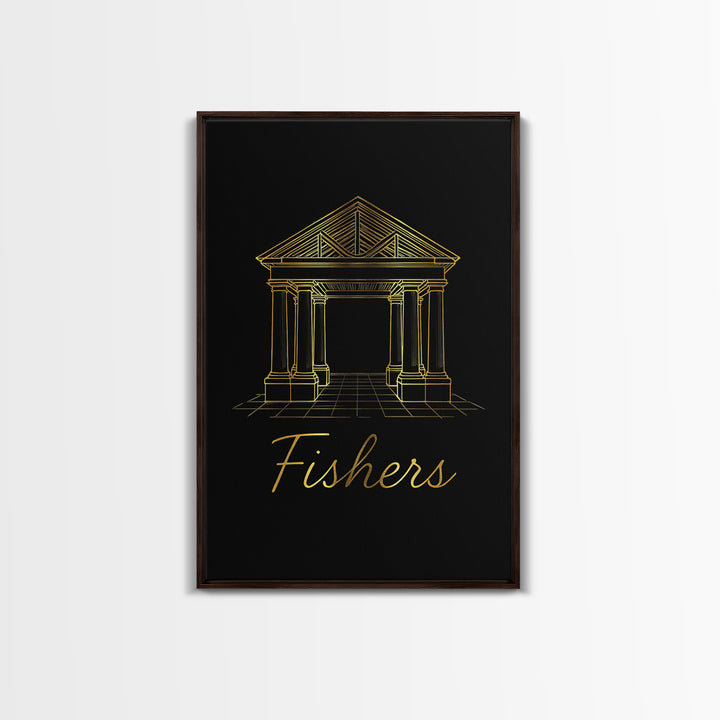 Fishers Travel Poster, Canvas Print, Gold Outline Poster Art, Fishers Travel Art, City Illustration, Vintage Travel Print, City Art Print