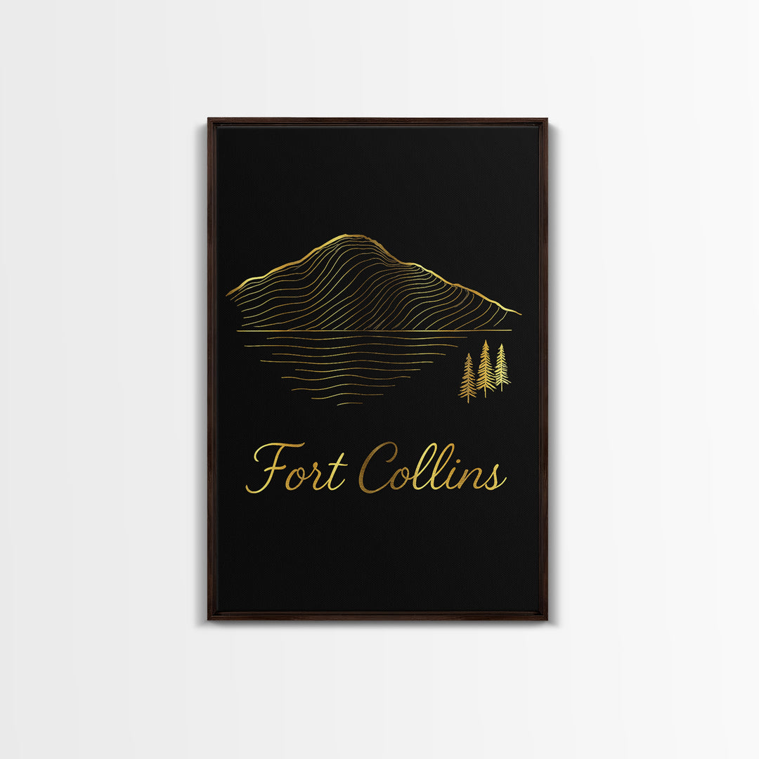 Fort Collins Travel Poster, Canvas Print, Gold Outline Poster Art, Fort Collins Art Print, Travel Wall Art, Travel Wall Decor, Design 4
