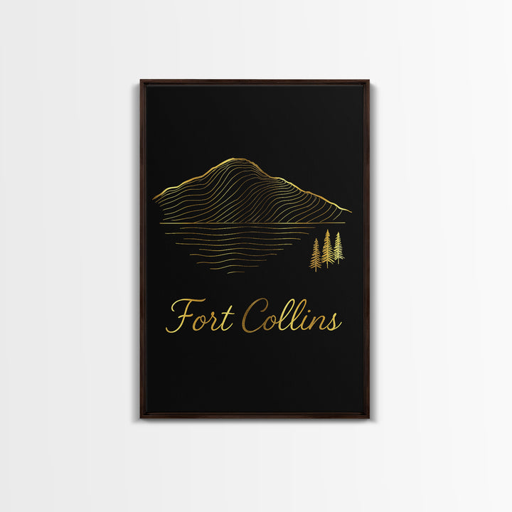 Fort Collins Travel Poster, Canvas Print, Gold Outline Poster Art, Fort Collins Art Print, Travel Wall Art, Travel Wall Decor, Design 4