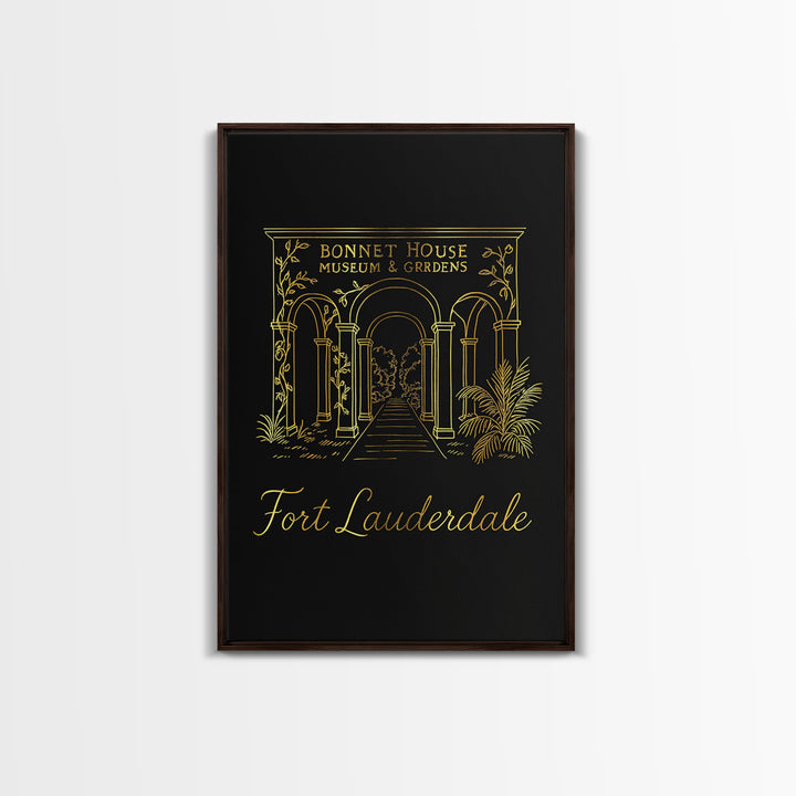 Fort Lauderdale Florida Travel Poster, Canvas Print, Black Gold Minimalist Art, Fort Lauderdale Wall Art, Travel Wall Art, Home Office Decor
