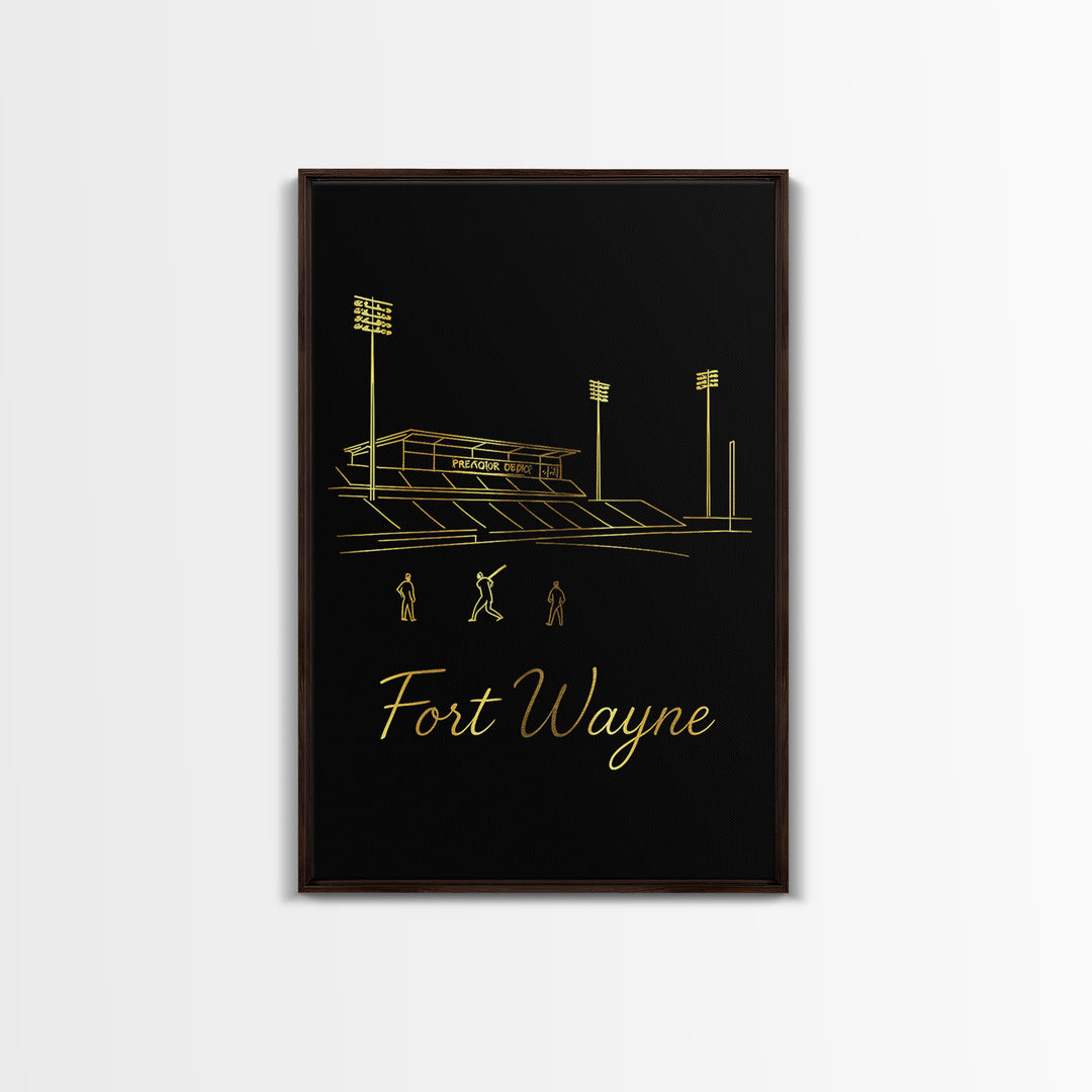 Fort Wayne Indiana Travel Poster, Canvas Print, Gold Outline Poster Art, Fort Wayne Art Print, Eclectic Wall Decor, Living Room Wall Art