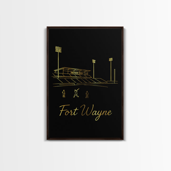 Fort Wayne Indiana Travel Poster, Canvas Print, Gold Outline Poster Art, Fort Wayne Art Print, Eclectic Wall Decor, Living Room Wall Art