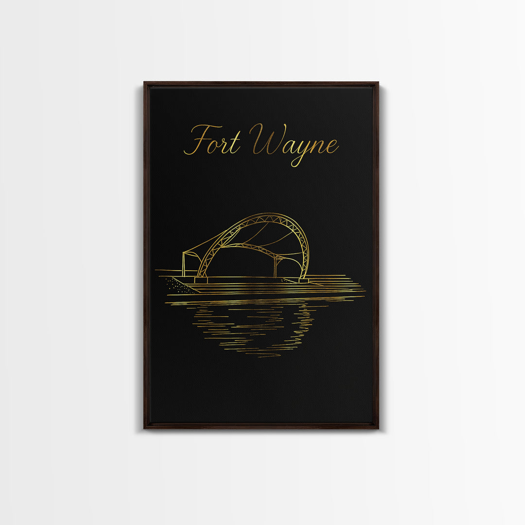 Fort Wayne Travel Poster, Canvas Print, Black Gold Minimalist Art, Fort Wayne Poster Print, Fine Art Print, Home Office Decor, Design 2