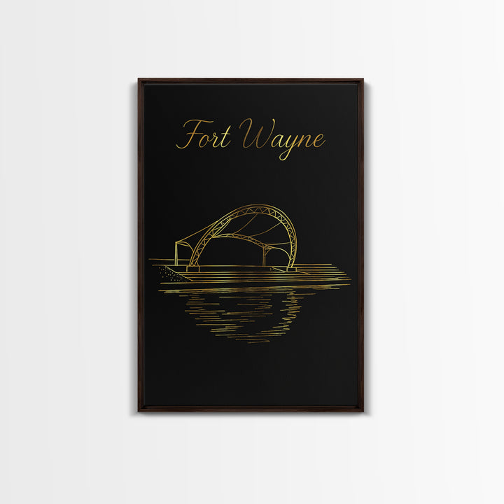 Fort Wayne Travel Poster, Canvas Print, Black Gold Minimalist Art, Fort Wayne Poster Print, Fine Art Print, Home Office Decor, Design 2