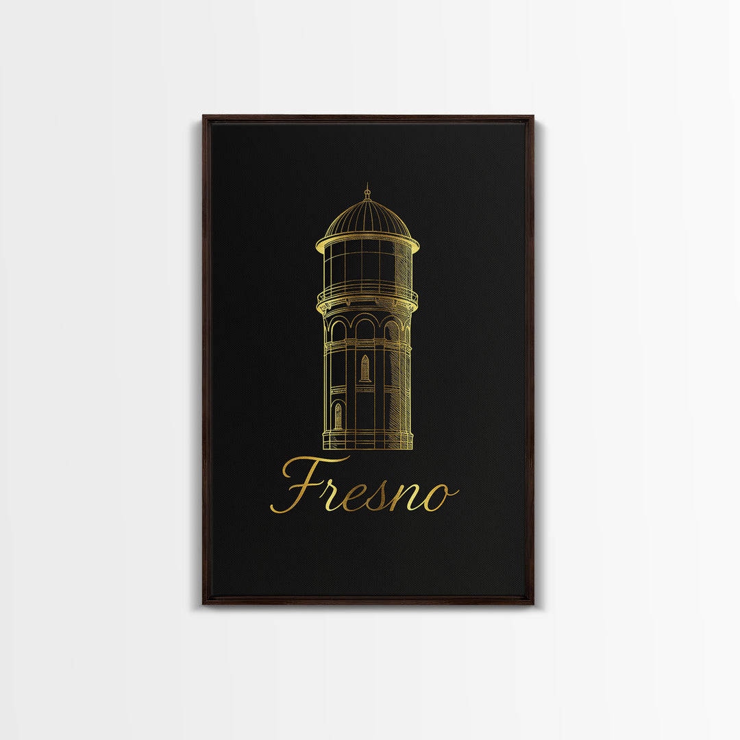 Fresno Travel Poster, Canvas Print, Black Gold Minimalist Art, Fresno City Art, Retro Travel Print, Vintage City Art, Vintage Travel Art