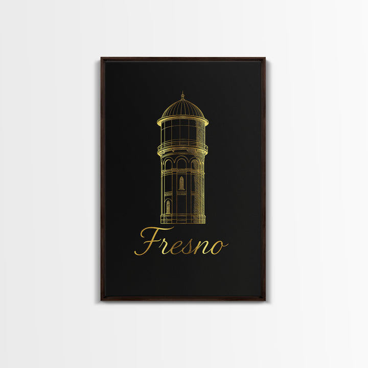Fresno Travel Poster, Canvas Print, Black Gold Minimalist Art, Fresno City Art, Retro Travel Print, Vintage City Art, Vintage Travel Art