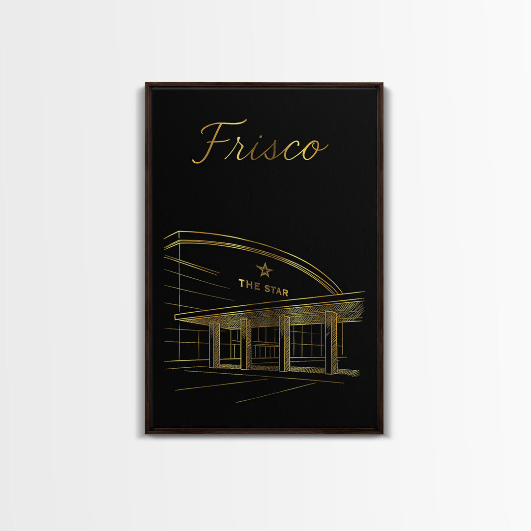 Frisco Travel Poster, Framed Canvas Print, Minimalist Gold Line Art, Frisco Travel Art, Home Office Decor, City Travel Prints, Wall Art