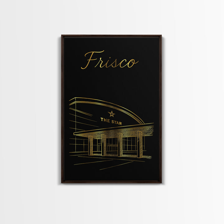 Frisco Travel Poster, Framed Canvas Print, Minimalist Gold Line Art, Frisco Travel Art, Home Office Decor, City Travel Prints, Wall Art