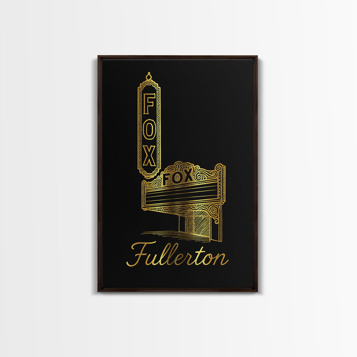 Fullerton California Travel Poster, Canvas Print, Minimalist Gold Line Art, Fullerton City Art, Gift For Travelers, Retro Travel Print