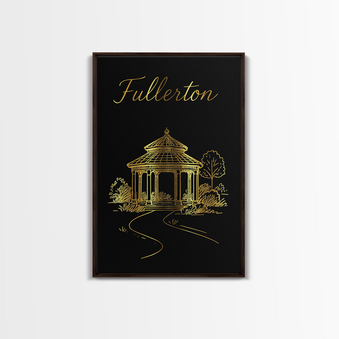 Fullerton Travel Poster, Canvas Print, Black Gold Minimalist Art, Fullerton Travel Art, Travel Wall Decor, Eclectic Wall Decor