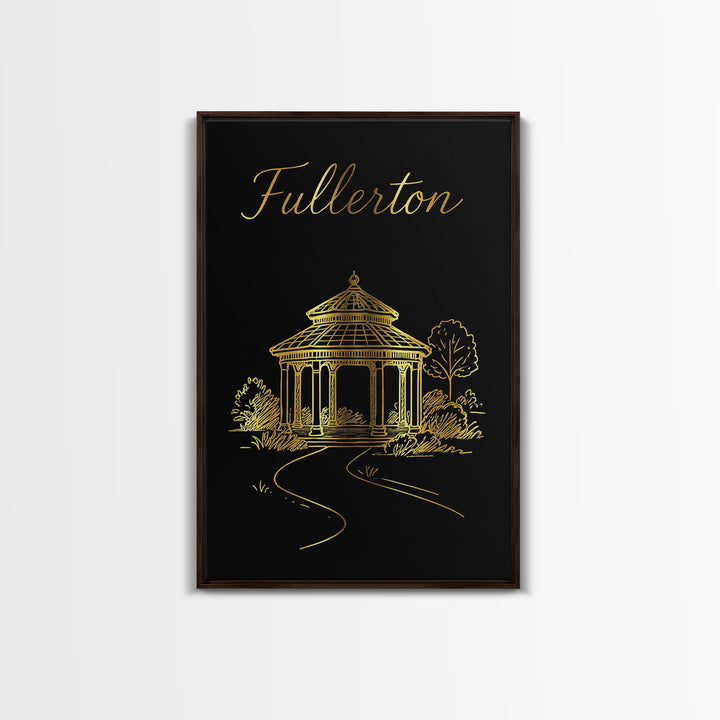 Fullerton Travel Poster, Canvas Print, Black Gold Minimalist Art, Fullerton Travel Art, Travel Wall Decor, Eclectic Wall Decor