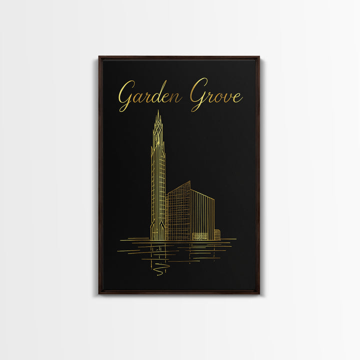 Garden Grove Travel Poster, Canvas Print, Black Gold Minimalist Art, Garden Grove Poster Print, Mid Century Wall Art, Travel Wall Art