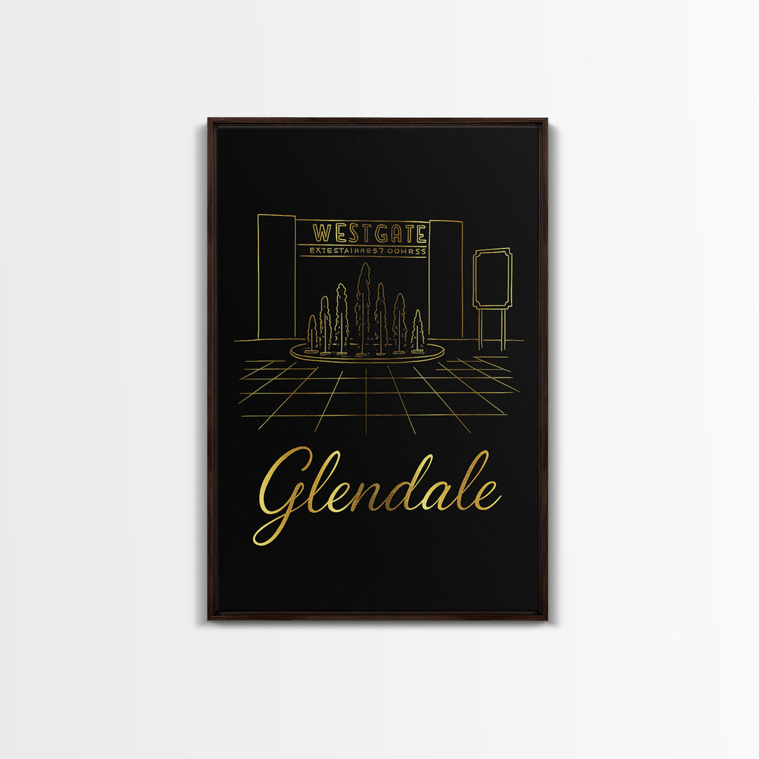 Glendale Travel Poster, Framed Canvas Print, Black Gold Minimalist Art, Glendale Art Print, Travel Art Print, Fine Art Print, Home Decor