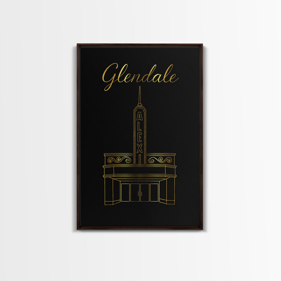Glendale Travel Poster, Framed Canvas Print, Dark Minimalist Wall Art, Glendale Wall Art, Travel Poster Set, City Art Print, Travel Decor