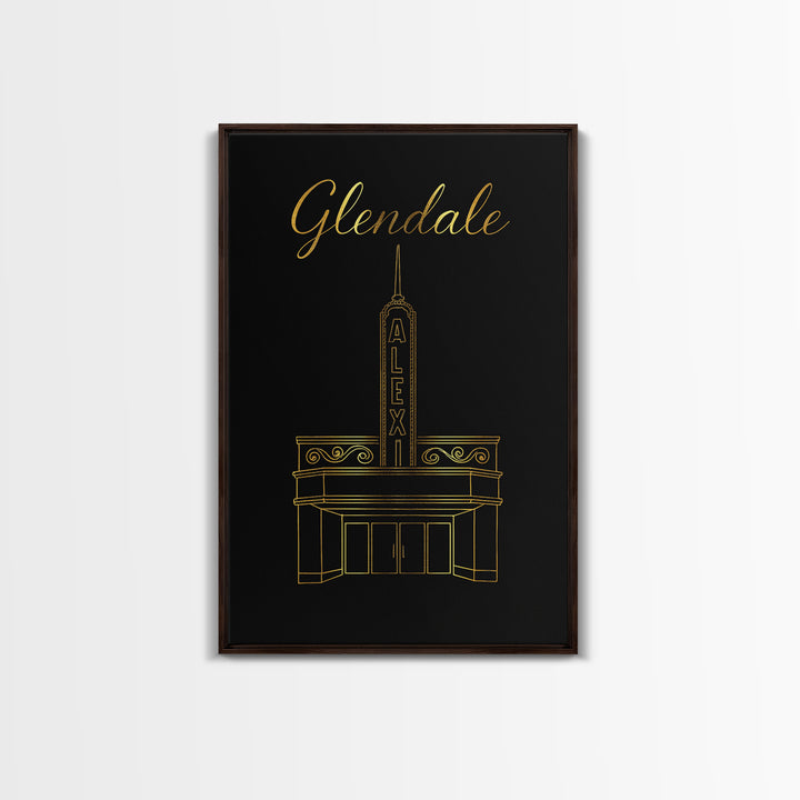 Glendale Travel Poster, Framed Canvas Print, Dark Minimalist Wall Art, Glendale Wall Art, Travel Poster Set, City Art Print, Travel Decor