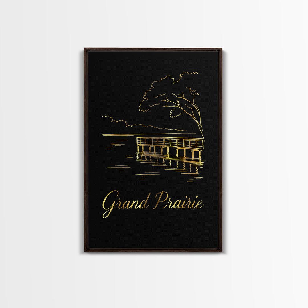 Grand Prairie Travel Poster, Framed Canvas Print, Black Gold Minimalist Art, Grand Prairie Art Print, Fine Art Print, Travel Wall Decor