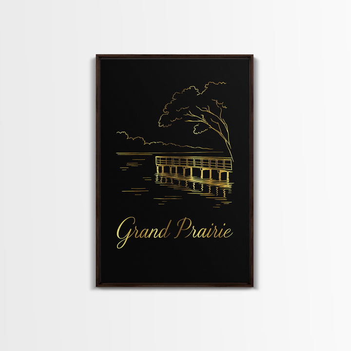 Grand Prairie Travel Poster, Framed Canvas Print, Black Gold Minimalist Art, Grand Prairie Art Print, Fine Art Print, Travel Wall Decor