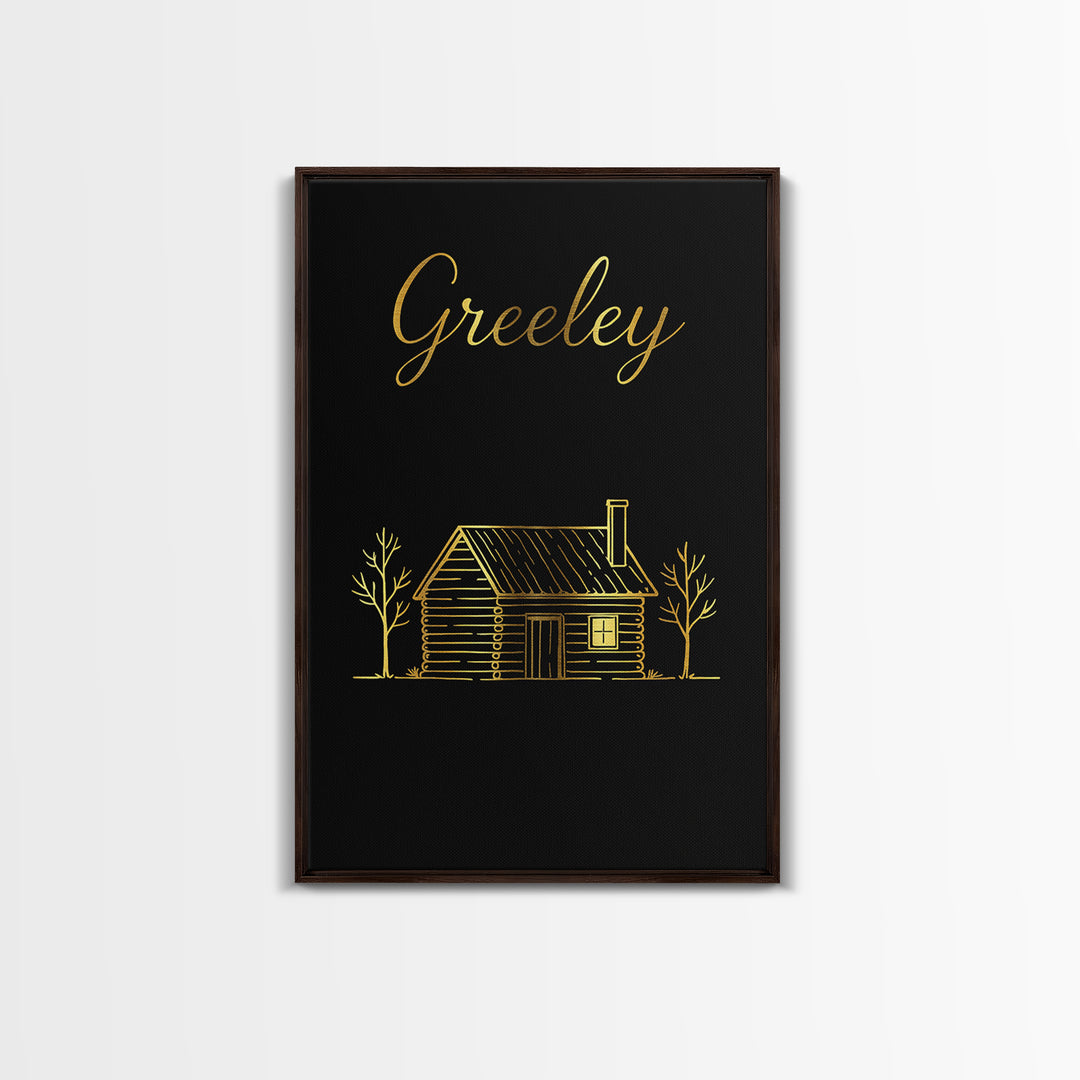 Greeley Colorado Travel Poster, Canvas Print, Gold Outline Poster Art, Greeley Wall Art, Gift For Travelers, Travel Prints, Travel Print