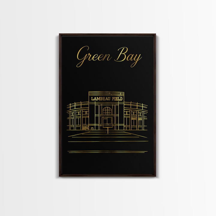 Green Bay Wisconsin Travel Poster, Canvas Print, Black Gold Minimalist Art, Green Bay Art Print, Watercolor City Skyline, Travel Poster Art