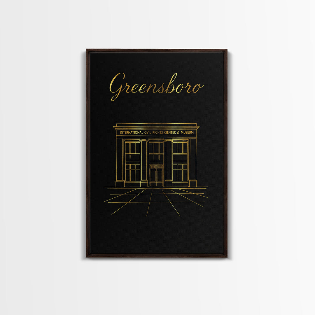 Greensboro North Carolina Travel Poster, Canvas Print, Minimalist Gold Line Art, Greensboro Art Print, Wall Art, Travel Poster Set