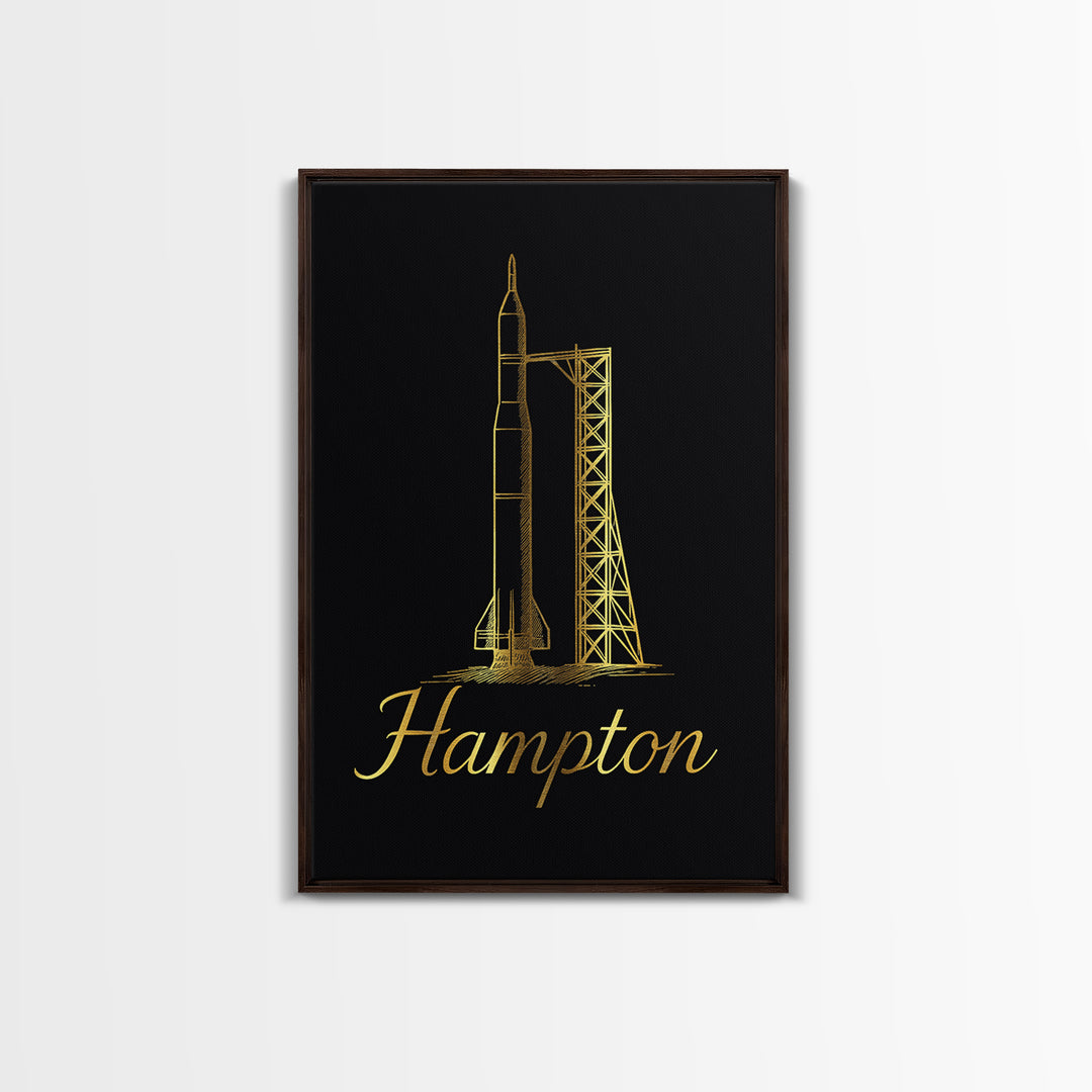 Hampton Virginia Travel Poster, Canvas Print, Minimalist Gold Line Art, Hampton Travel Art, Wanderlust Decor, Wall Art, City Art Print