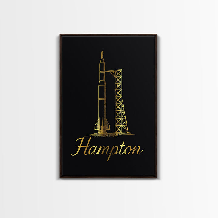 Hampton Virginia Travel Poster, Canvas Print, Minimalist Gold Line Art, Hampton Travel Art, Wanderlust Decor, Wall Art, City Art Print