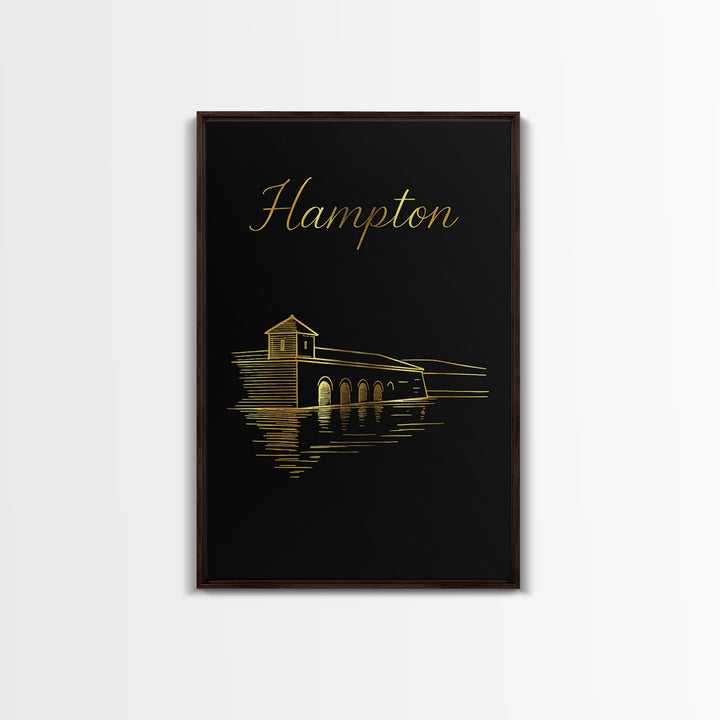 Hampton Travel Poster, Canvas Print, Dark Minimalist Wall Art, Hampton Wall Art, Modern Wall Decor, City Illustration, Travel Wall Art