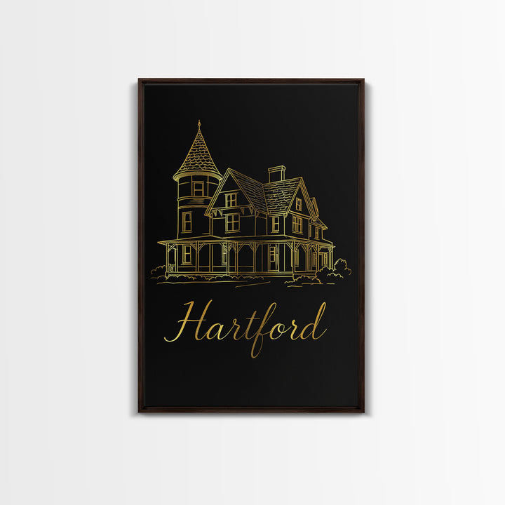 Hartford Connecticut Travel Poster, Canvas Print, Gold Outline Poster Art, Hartford Wall Art, Travel Poster Set, Travel Art Print, Wall Art