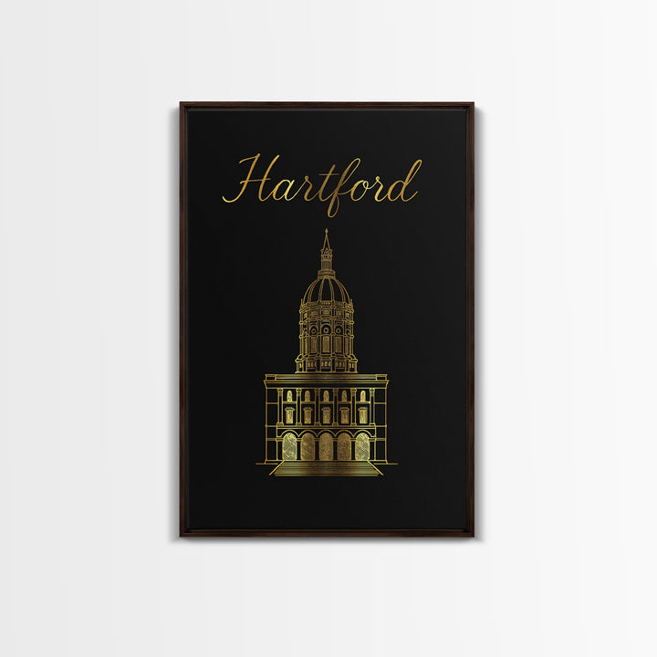 Hartford Travel Poster, Framed Canvas Print, Dark Minimalist Wall Art, Hartford Travel Art, Living Room Wall Art, Modern Wall Decor