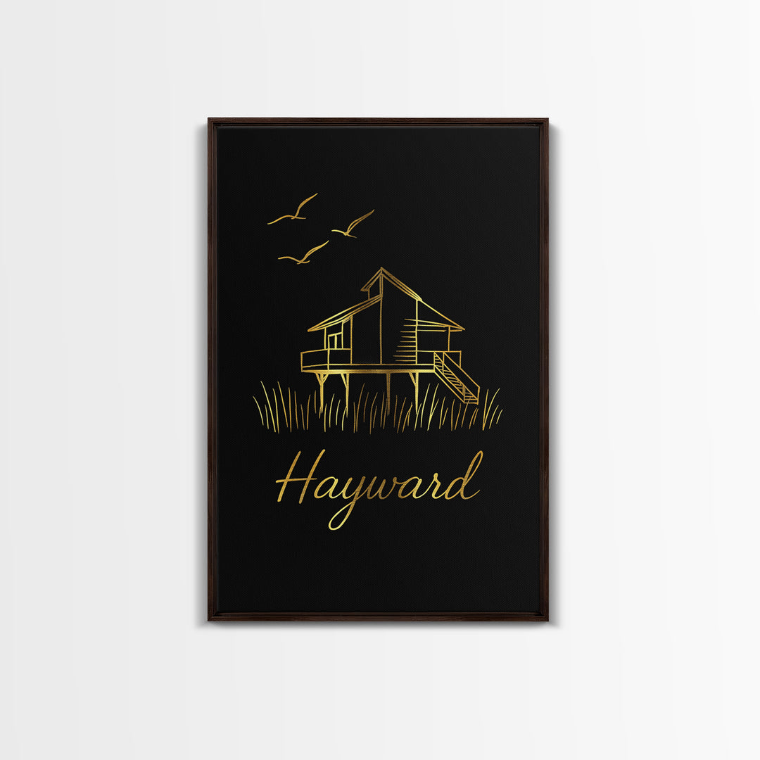 Hayward California Travel Poster, Canvas Print, Gold Outline Poster Art, Hayward Travel Art, Wall Decor, Wall Decor, Travel Poster Set