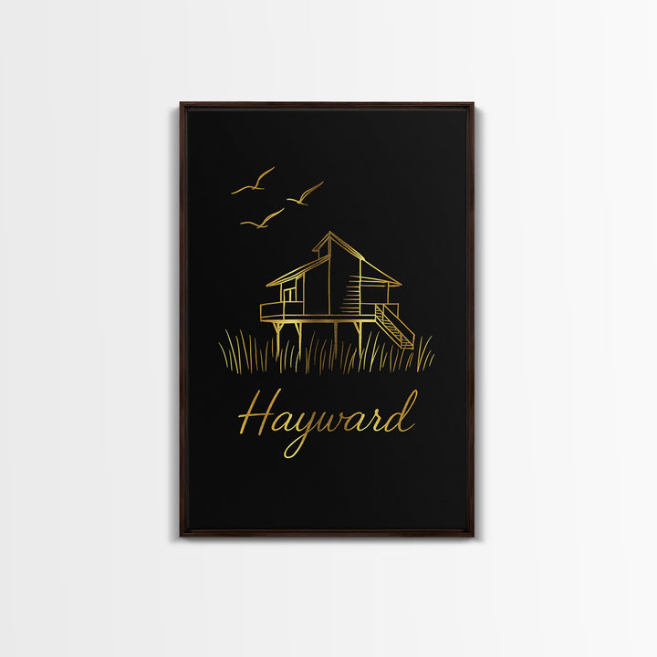 Hayward California Travel Poster, Canvas Print, Gold Outline Poster Art, Hayward Travel Art, Wall Decor, Wall Decor, Travel Poster Set