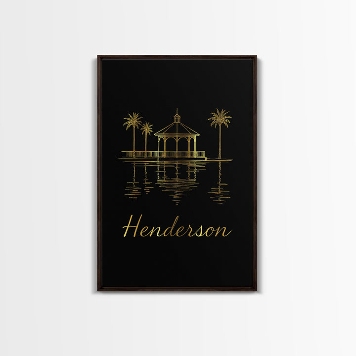 Henderson Travel Poster, Canvas Print, Gold Outline Poster Art, Henderson City Art, Travel Poster Art, Mid Century Wall Art, Travel Gift