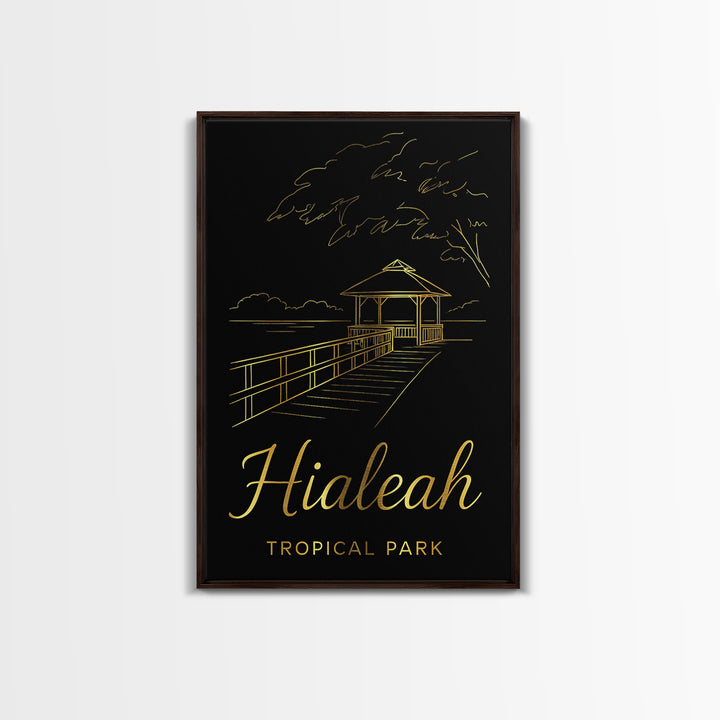 Hialeah Florida Travel Poster, Framed Canvas Print, Black Gold Minimalist Art, Hialeah Wall Art, Travel Poster Art, Retro Travel Print