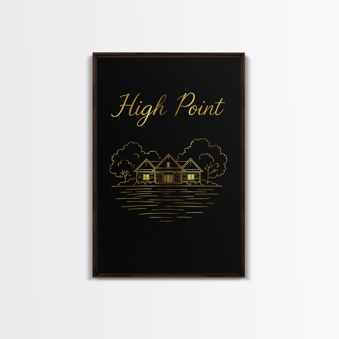 High Point Travel Poster, Framed Canvas Print, Dark Minimalist Wall Art, High Point Wall Art, Home Office Decor, Retro Travel Print