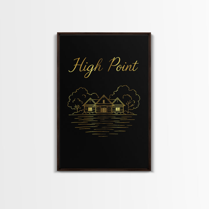 High Point Travel Poster, Framed Canvas Print, Dark Minimalist Wall Art, High Point Wall Art, Home Office Decor, Retro Travel Print