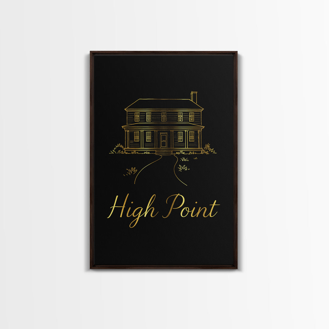 High Point Travel Poster, Framed Canvas Print, Gold Outline Poster Art, High Point Art Print, Travel Poster Art, Travel Wall Art