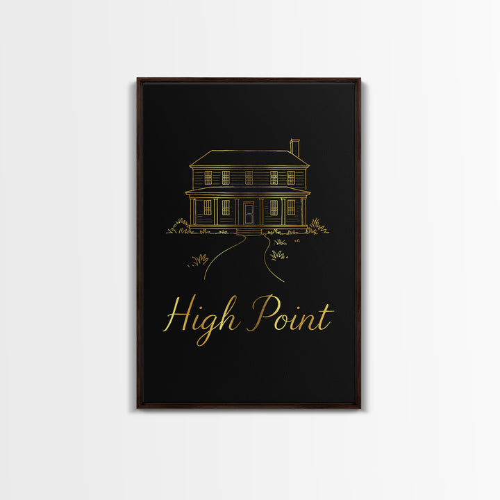 High Point Travel Poster, Framed Canvas Print, Gold Outline Poster Art, High Point Art Print, Travel Poster Art, Travel Wall Art
