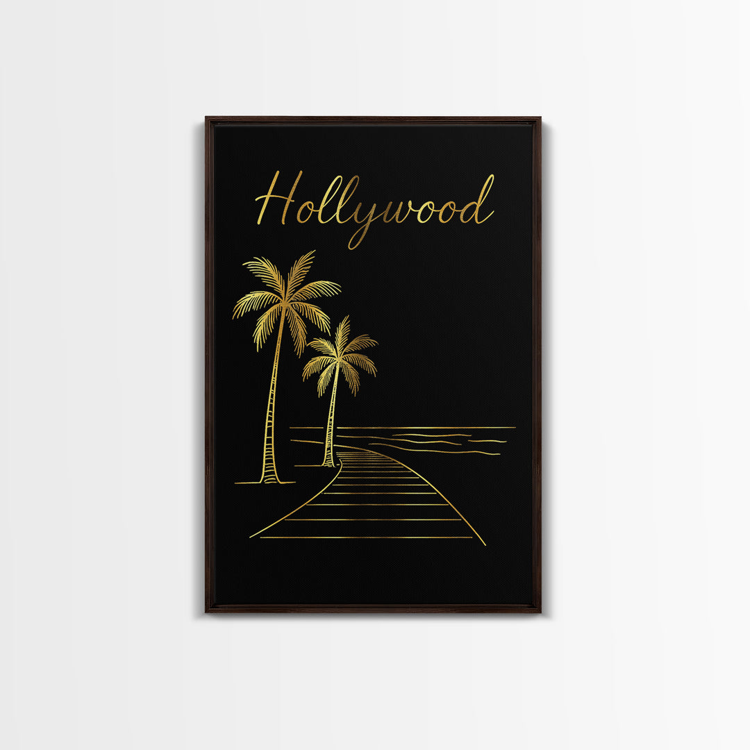 Hollywood Florida Travel Poster, Canvas Print, Black Gold Minimalist Art, Hollywood Art Print, Travel Art Print, Travel Print, Design 1
