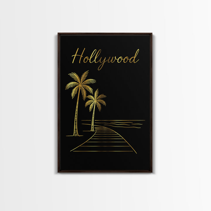 Hollywood Florida Travel Poster, Canvas Print, Black Gold Minimalist Art, Hollywood Art Print, Travel Art Print, Travel Print, Design 1